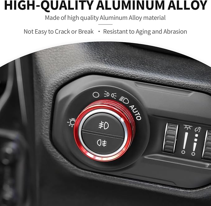 JeCar JL Switch Button Covers Window Control Air Conditioner Headlight Volume Radio Knob Trims Interior Accessories Compatible with Jeep Wrangler JL JLU 2018-2026 & Gladiator JT 2020-2026, Red