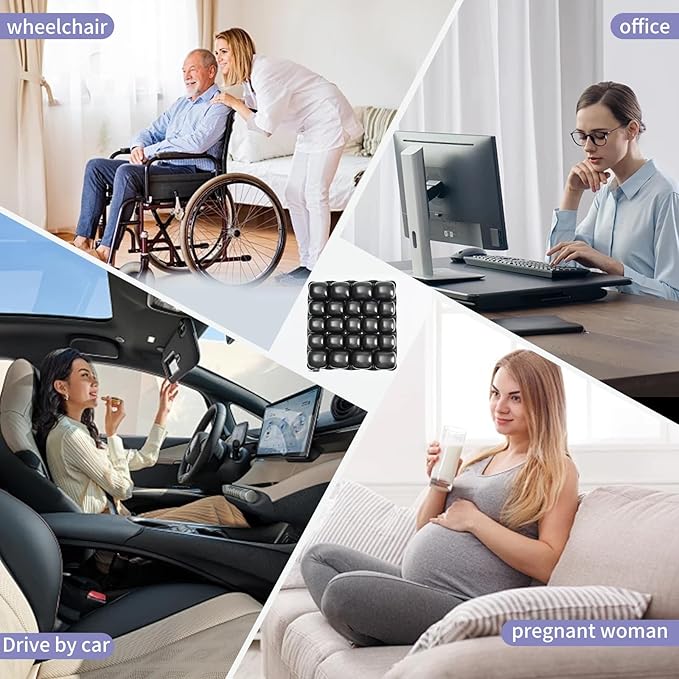 Cushions for Pressure Sores on Buttocks - 17 x 17 Inches Wheelchair Cushion for Pressure Relief - Inflatable Air Seat Cushion for Long Sitting, Office Chair, Car Seat, Travel