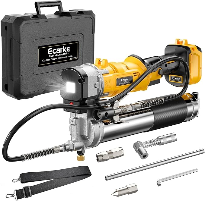 Ecarke Cordless Grease Gun Compatible with DeWalt 20V Battery, 12000PSI Max Electric Grease Gun, Dual Pistol & in-Line Grip, Works with Bulk & Cartridge Grease, with 39" Hose & 4 Couplers (Tool Only)