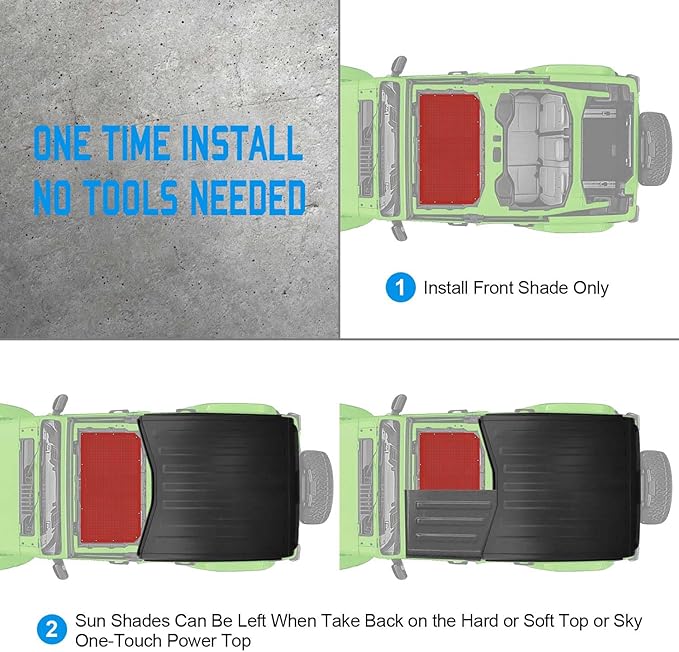 JT JL Top Sun Shade Roof Compatible with Jeep Wrangler and Gladiator 2 or 4 Door 2018 to 2023 Sunshade Sunroof Blocks UV Wind Noise Cherry Red Mesh for Front