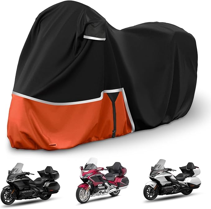 Waterproof Motorcycle Cover Replace for Honda Goldwing with Trunk Models, 420D Oxford Cloth GL1500, GL1800, Valkyrie Interstate Motorcycle Cover for Snow Rain Dust Protection