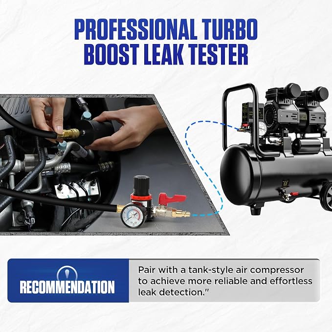 Turbo System Leakage Tester Kit with 4 Pairs of Stepped Adapters 1-3/8" to 3-1/2", Turbocharger Boost Leak Tester Kit for Most Vehicles