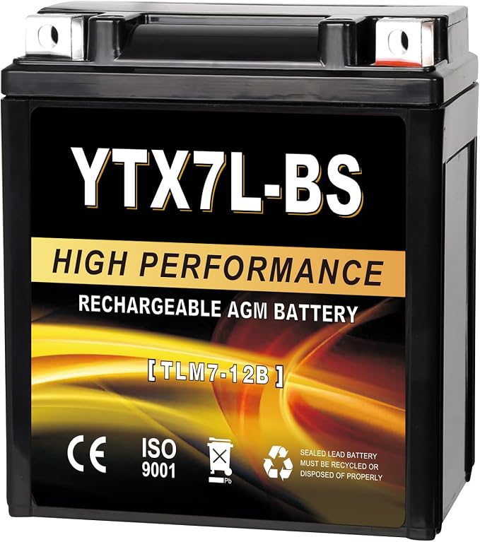 YTX7L-BS 12V 7Ah AGM Sealed Motorcycle Battery, Maintenance-Free, Compatible with Honda Kawasaki Suzuki Yamaha 4 Wheeler ATV Scooter