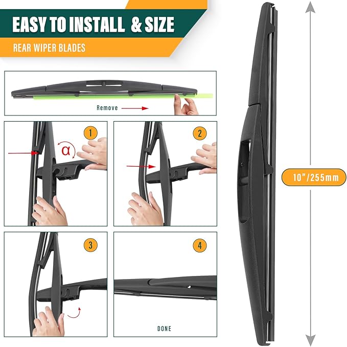 Windshield Wiper Blades Replacement for Honda HRV HR-V 2016 2017 2018 2019 2020 2021 2022, Original Equipment Replacement Front Rear Wiper Blade Set - 26" 18" 10" (Set of 3)