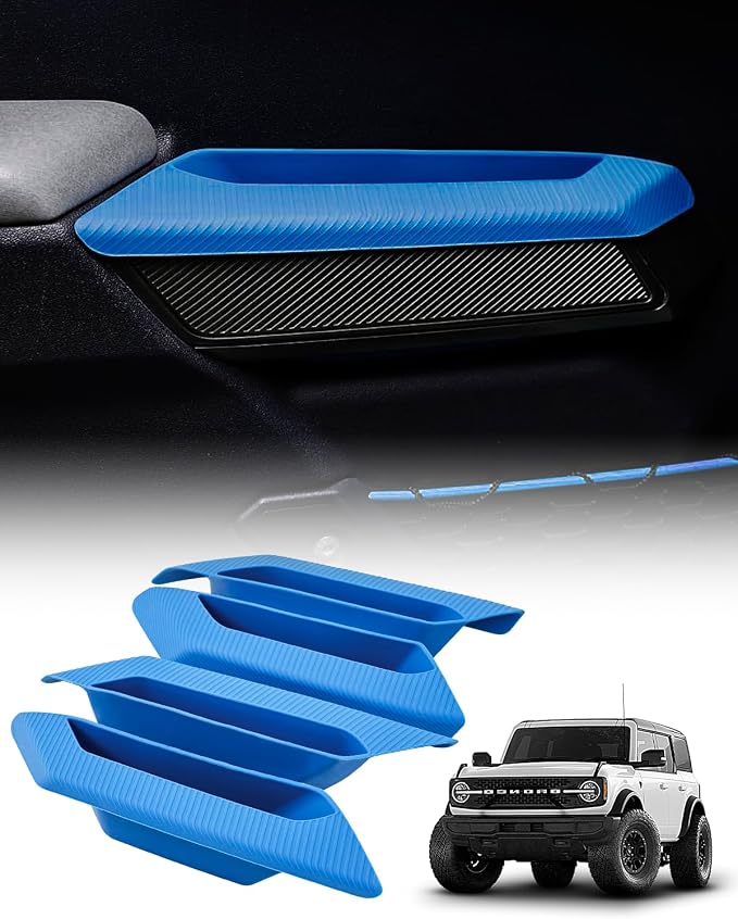 ROADER Front & Rear Door Handle Storage Organizer Compatible with Ford Bronco 2021-2025, Inner Insert Tray Box for Bronco Accessories 4-Door, Grab Create Car Storage Space by Handle Pocket 4PCS -Blue