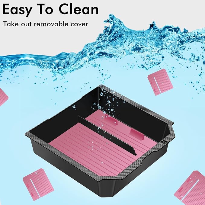 XINTUO Center Console Organizer Tray for Tesla Model 3 (2025-2024) Highland Accessories and Tesla Model Y Juniper Accessories 2025, Double Layer Space and Slide Smoothly (Pink)