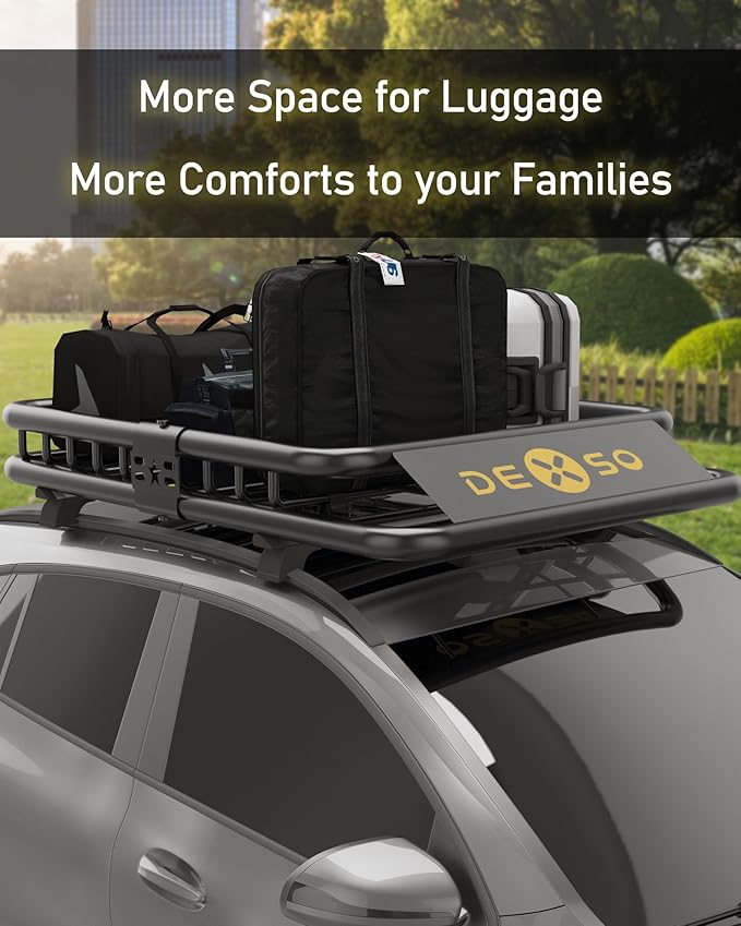 DEXSO 51" x 36" Universal Roof Rack Basket, 200 Lbs Capacity Rooftop Cargo Carrier Basket, Heavy Duty Luggage Holder Rack for SUVs, Trucks, Vehicles