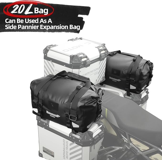 Rhinowalk Motorcycle Saddle Bag 20L – Compact Waterproof Tail Pack with Roll-Top Magnetic Closure, Backpack Convertible