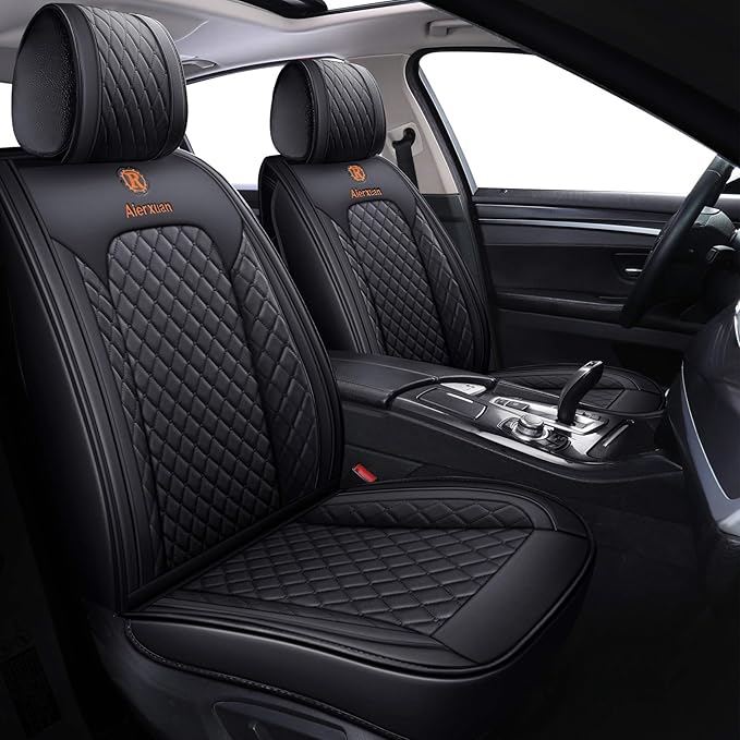 Aierxuan 2 Front Seat Covers for Women Leather Waterproof Universal for Ford Fusion Focus Edge Beetle Kia Soul C300 CC Hyundai Elantra Outlander Lexus ES350 (2 PCS Front, Black)