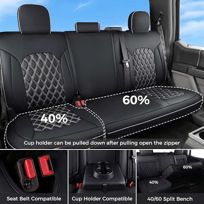 Huidasource Tundra Seat Covers, Fit for 2022 2023 2024 2025 2026 Toyota Tundra Seat Cover, Nappa Leather Custom Seat Cushion Protector, CrewMax/Double Cab Pickup(Full Set/Black&White)