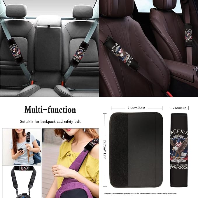 America 1776-2026 Eagle Car Seat Cover Set with Steering Wheel Wrap, 11 Pack, Patriotic Auto Accessories with Non-Slip & Breathable Fabric, 250th Anniversary Decorate for Car, SUV, Truck