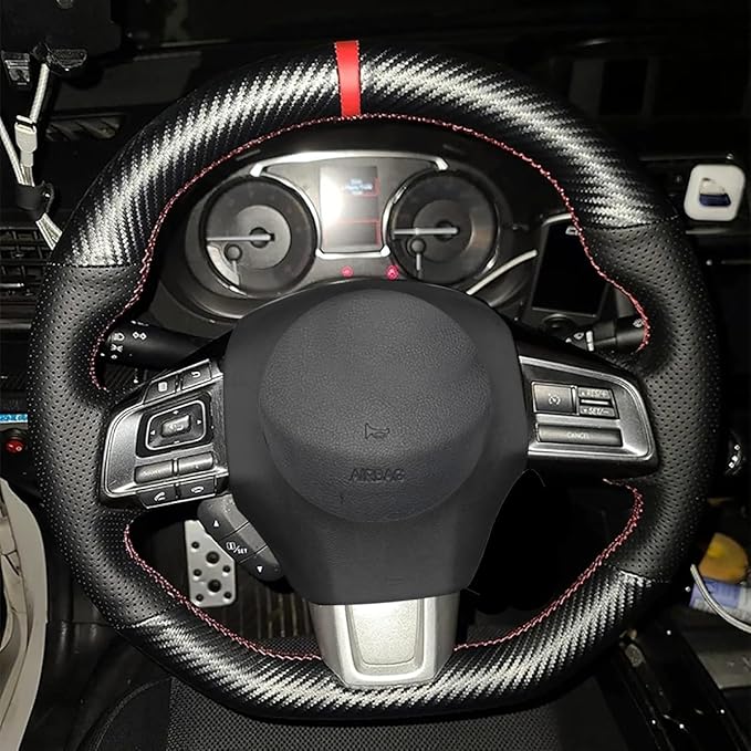 Custom Fit OEM Suede Carbon Fiber Leather Steering Wheel Cover for Subaru WRX STI 2015 2016 2017 2018 2019 2020 2021 / Subaru Levorg 2015-2019 Interior Accessories (1)