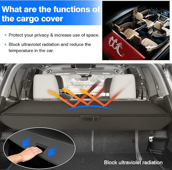 Powerty Cargo Cover for 2016-2022 Honda Pilot Trunk Cover Retractable Trunk Shielding Shade for Pilot Accessories Cargo Luggage Cover No Gap (NOT for Honda Passport or Pilot EX 2016)