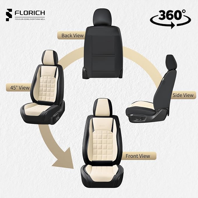 FLORICH Front Car Seat Covers, Leather Seat Covers for Cars, Waterproof Car Seat Protectors 2 Pack, Front Seat Covers for Cars, Breathable Automotive Seat Covers Protector Fit for Most Cars Trucks SUV