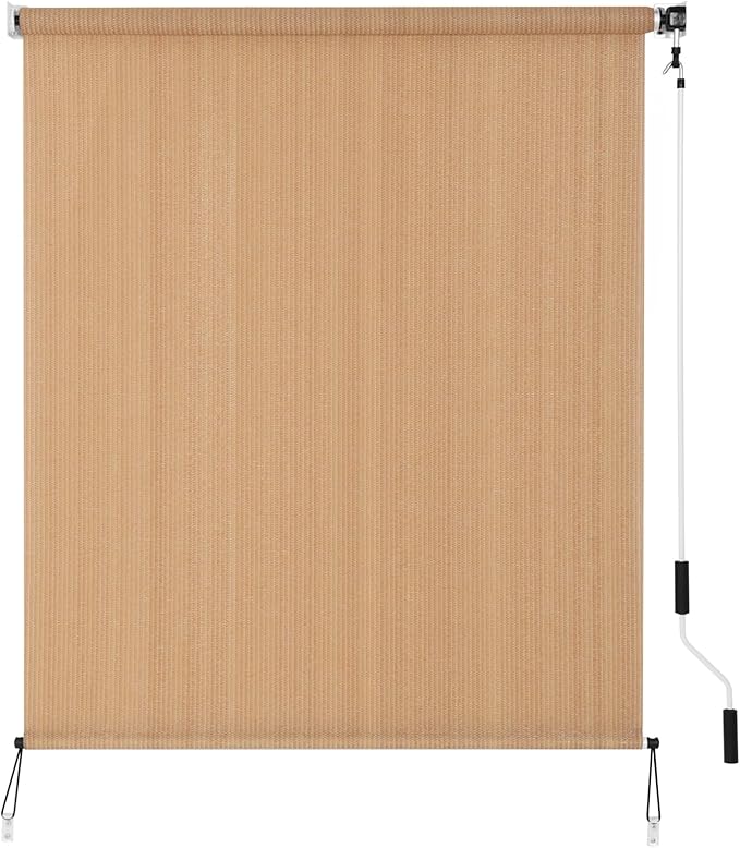 SMONTER Outdoor Sunshade Roller Shade 5'W x 8'H (60" Wx96 H), Exterior Cordless Roll Up Shades Blinds, UV Protection Shade Cloth with Crank Operation for Outside Windows Patio Porch Gazebo, Walnut