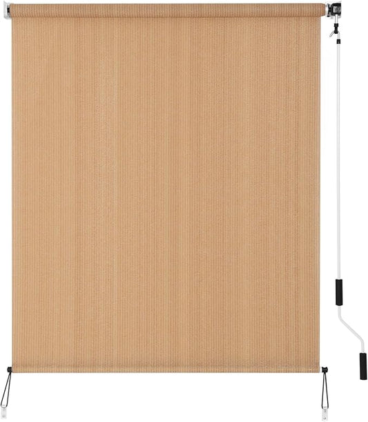 SMONTER Outdoor Sunshade Roller Shade 5'W x 8'H (60" Wx96 H), Exterior Cordless Roll Up Shades Blinds, UV Protection Shade Cloth with Crank Operation for Outside Windows Patio Porch Gazebo, Walnut