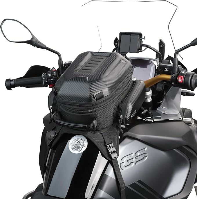 Rhinowalk Motorcycle Tank Bag Waterproof Backpack Hard-shell Expandable Rhinowalk Motorcycle Bags 15-18L Carbon Fiber Black