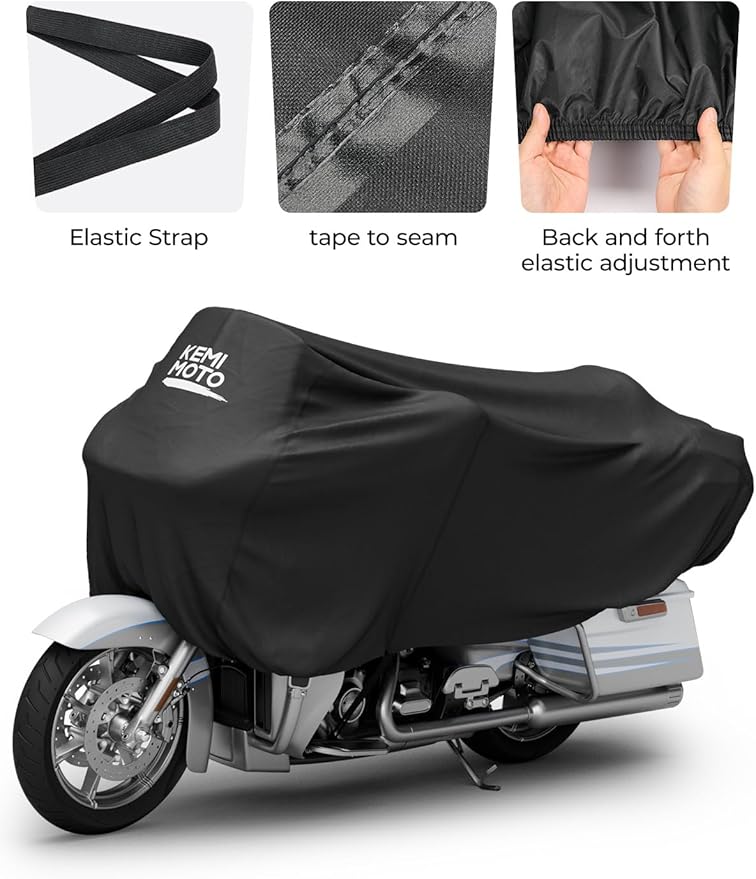 KEMIMOTO Heavy Duty 300D Waterproof Motorcycle Half Cover Fit for Trike, Touring, Touring Ultra Street Road Glide Road King 3 Wheel Tri Glide Goldwing Freewheeler Outdoor All Weather Protect