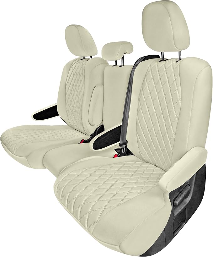 FH Group Custom Fit Car Seat Covers Specifically Made for Toyota Sienna 2021-2024, Solid Beige Ultraflex Neoprene 2nd Row Set Automotive Seat Covers, 8 Seater SUV Seat Covers, Toyota Accessories