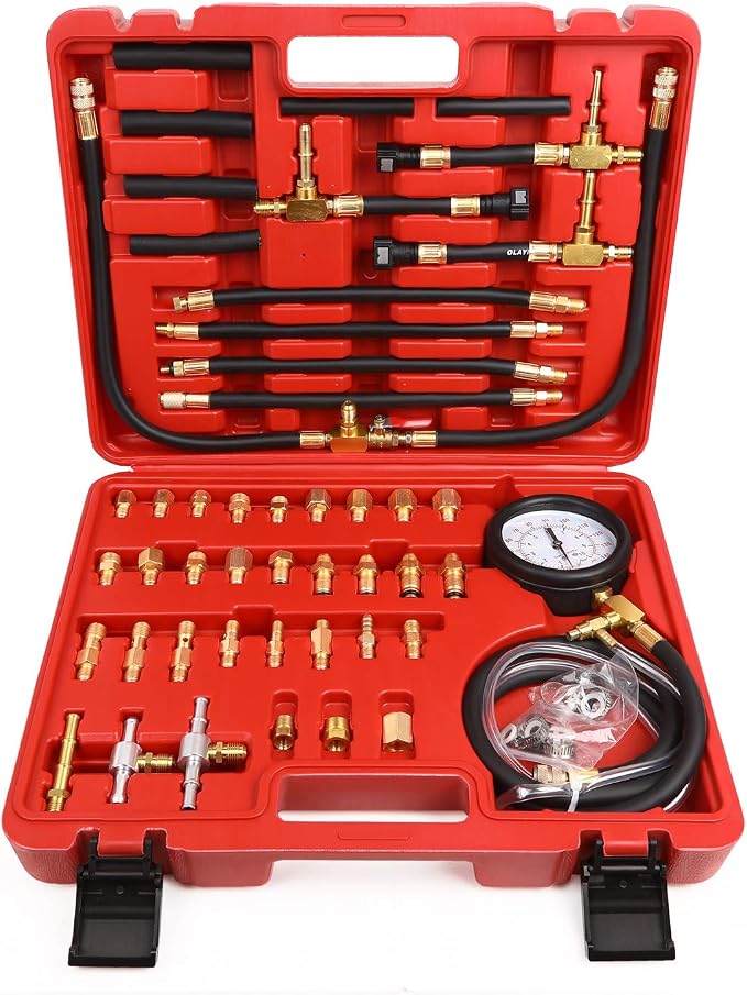 BETOOLL Pro Fuel Injection Pressure Tester Kit Gauge 0-140 PSI with 9.49,7.89,6.30 Fuel Line Fittings