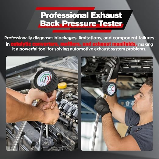 Exhaust Back Pressure Tester Kit with 6FT Stainless Steel Hose, Professional Diesel Automotive Exhaust Back Pressure Gauge with Quick Connector, M12 & M18 Adapters, for Trucks, SUVs, Vans etc.