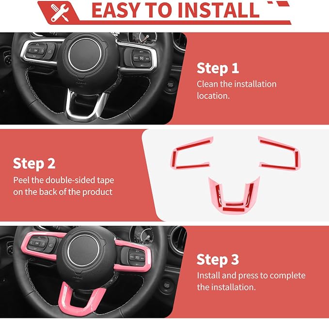 23pcs Full Set Interior Trim Kit for Jeep Wrangler JL JLU Gladiator JT 2018-2023 Steering Wheel Door Handle Air Conditioning Vent Cup Holder Reading Light Headlight Gear Cover, Pink