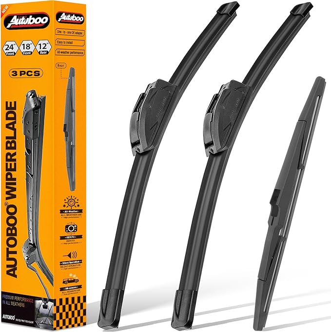 AUTOBOO 24"+18" Windshield Wipers Blades Replacement for Hyundai Venue 2020-2025 with 12 Inch Rear Wiper Blade -Original Factory Quality (Pack of 3)