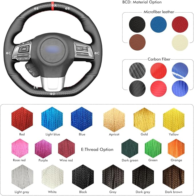 MEWANT DIY Black Matte PU Carbon Fiber Perforated Genuine Leather Steering Wheel Cover for Subaru WRX (STI) Levorg 2015