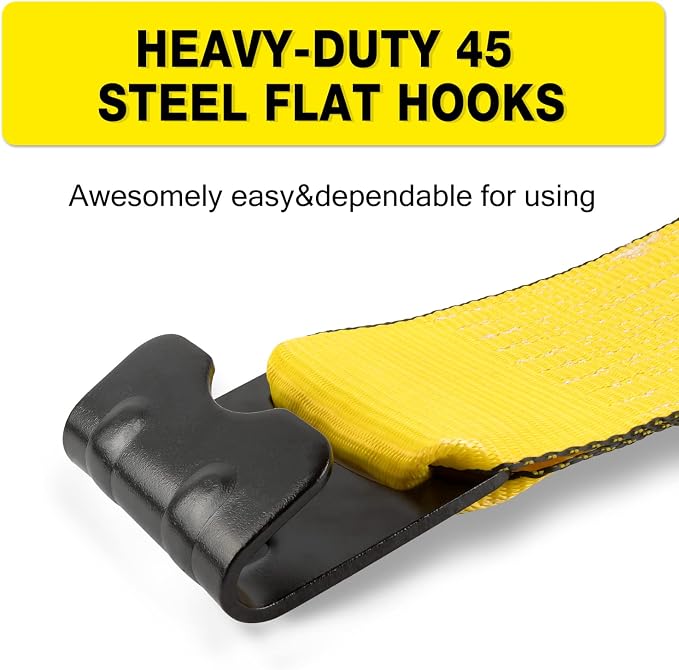 4" x30' Flat Hook Winch Straps 4 Pack and Strap Winder for Flatbed Trailer