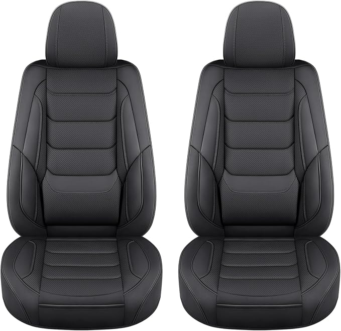 Leather Car Seat Covers Waterproof Front Seat Covers Breathable Seat Protectors Universal Fit for Most Automotive Cars SUV Van Trucks (Black,Front Pair)