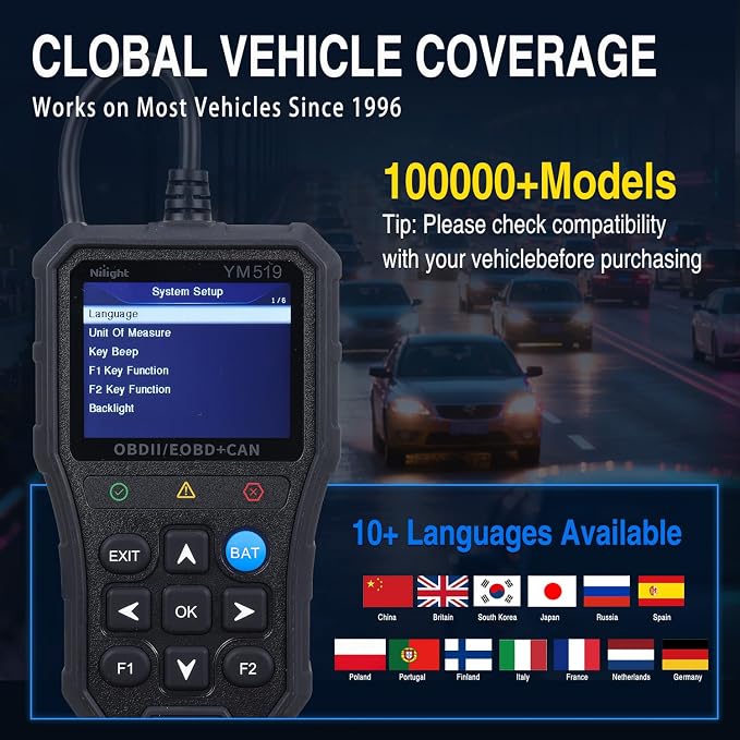 Nilight YM519 2.8” Large Screen OBD2 Scanner - Enhanced Automotive Computer Diagnostic Tool - Car Code Reader for Engine Faults, I/M Readiness & Emission Test for All OBD II Protocol Cars