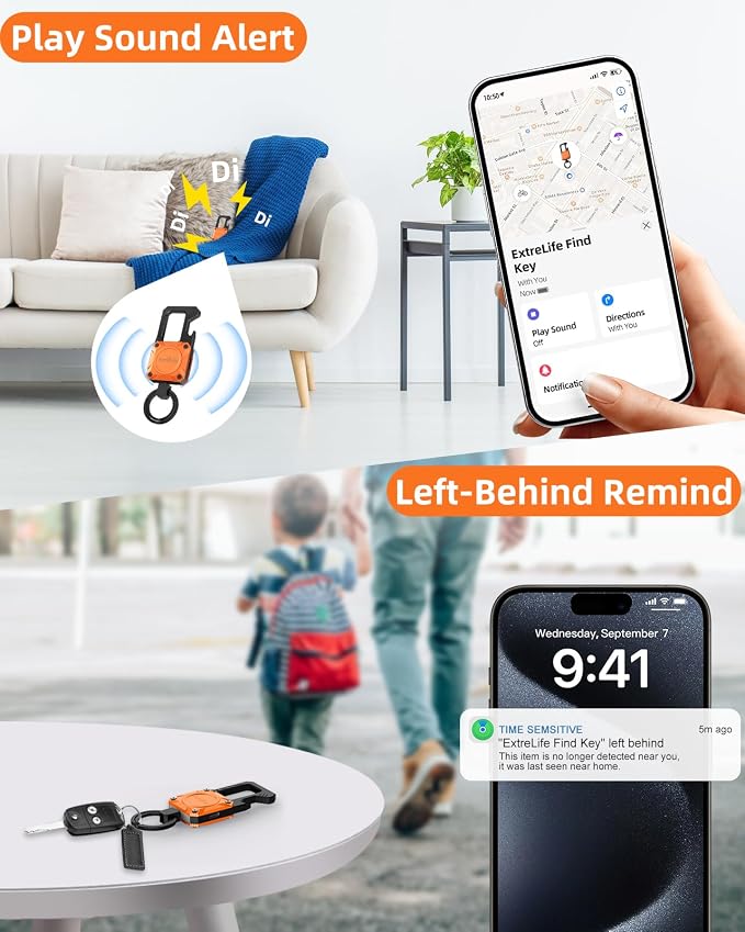 ExtreLife Keychain, Works with Apple Find My, Bottle Opener, Carabiner Car Key Chains with Gps Tracker