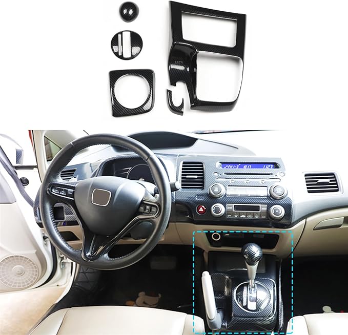 Carbon Fiber Gear Shift Panel Trim Cover for Honda Civic 8th Gen 2006 2007 2008 2009 2010 2011, Gear Shift Panel Interior Accessories