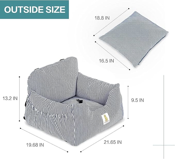 Dog Car Seat for Small Dogs,Fully Detachable and Washable Puppy Dog Booster Seats with Storage Pockets and Clip-On Safety Leash,Non-Slip Base Dog Bed Dual-use for Car and Home (Blue)