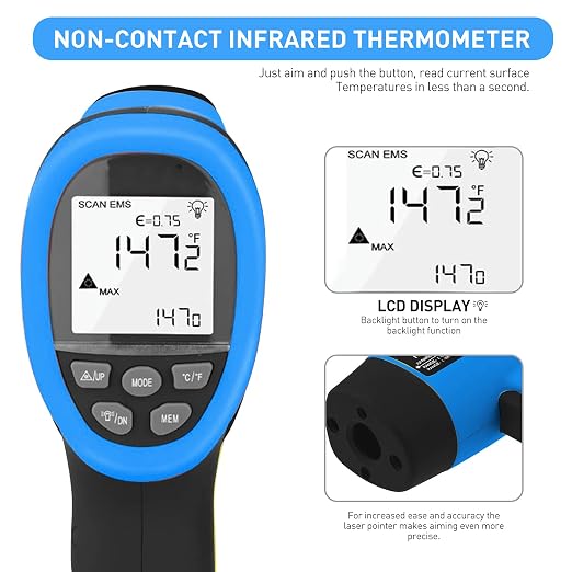 BTMETER BT-985B Laser Temp Gun Pyrometer, -58~2480℉(-50~1360℃) High Temperature Meter, 16:1 Distance Spot Ratio Industrial Infrared Thermometer Tester for Furnace, Smelting (NOT for Human Temp)