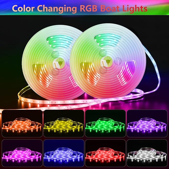 Boat Strip Lights Waterproof 50FT, 12v RGB Marine Pontoon Boat Lights, Boats Interior Deck Cabin Light, Night Fishing Lighting for Jon Bass, Yacht, Kayak, RV