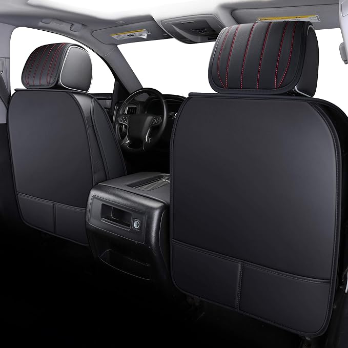 Aierxuan 2Pcs Front Chevy Silverado GMC Sierra Car Seat Covers, Custom Fit 2007-2026 1500 2500 HD 3500 HD Crew, Double, Extended Cab or Pickup Truck, with Waterproof Faux Leather (Black and Red)