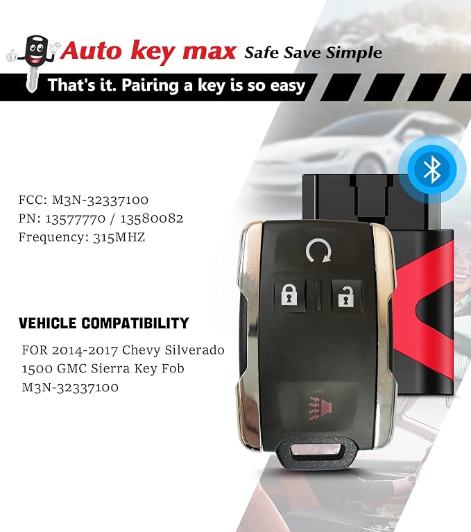 2 Programmable Keyfob Scanner Tool, Replacement DIY Programmer Kit for 2011-2018 Chevrolet Silverado Colorado GMC Sierra Tahoe Suburan Yukon Remote Fob M3N-32337100