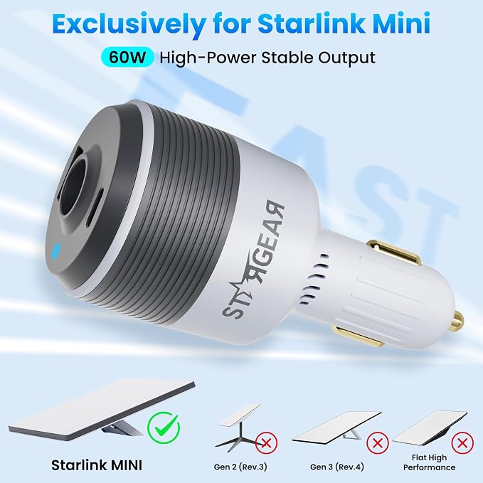 Starlink Mini Car Adapter, 3-in-1 Car Charger for Starlink Mini,12V to 24V DC Step Up Converter with Dual USB Ports, Cigarette Lighter Adapter for Starlink Mini Power Supply,Ideal for RV,Boat
