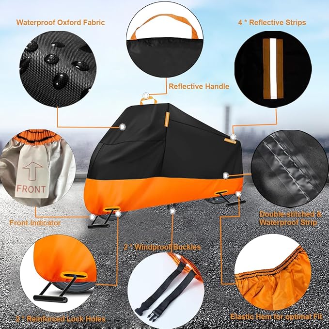 Motorcycle Cover Waterproof Outdoor, 300D Heavy Duty Motorbike Cover for Ninja 250 300 650 1000 Yamaha YZF R1 R7 MT-09 Suzuki GSXR 600 750 1000 Scooter Cover Protection Fits up to 86"