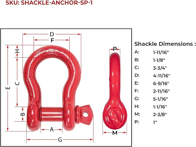 Mytee Products 1" Anchor Shackle Forged Carbon Steel w/ Alloy Screw Pin Load Limit #8.50 Tons (17,000 lbs)Double Rust Protection Heavy Duty D Ring Shackle for Towing, Rigging & Vehicle Recovery 2 Pack