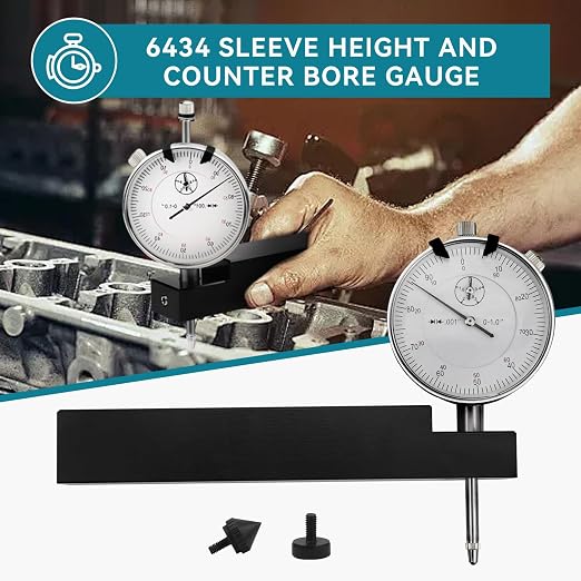 6434 Sleeve Height and Counter Bore Gauge for All Diesel Engines Cylinder Bore Gauge Range 0-1.00", Graduation 0.001", Reading 0-100