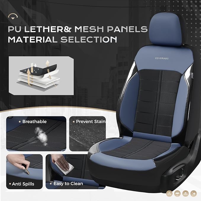 Coverado Seat Cover, Car Seat Cover Rear Seats, 3D Air Mesh Breathable Seat Protectors Sports Carbon Fiber Design Airbag Compatible Comfort Universal for Most Cars, Van,Trucks, SUV, Black&Blue