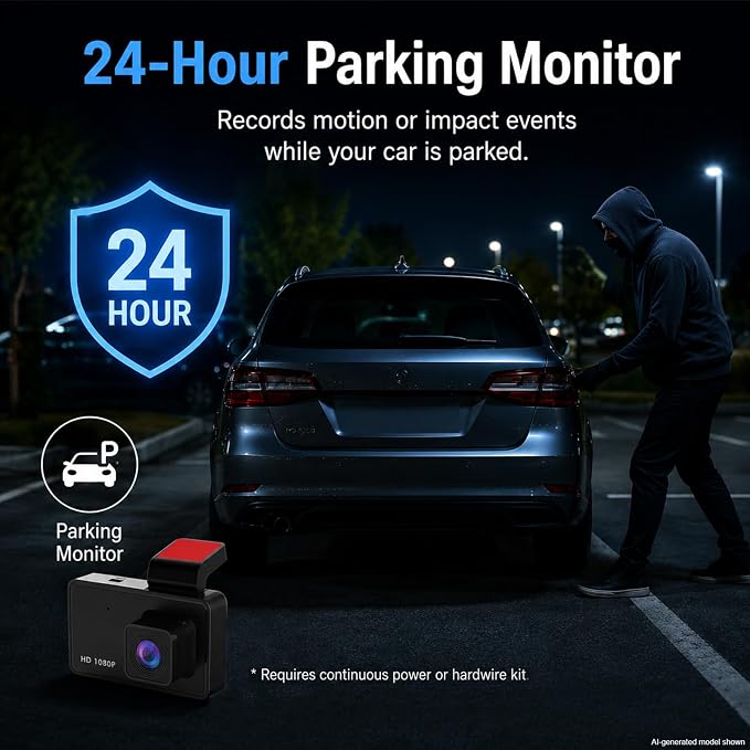 3-inch 1080p High-Definition Dashcam for Cars with Super Night Vision, 170° Large Wide-Angle, 24 Hour Recording, G-Sensor Parking Monitoring Loop Video Motion Detection