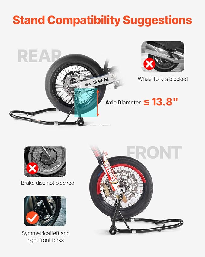 VEVOR Motorcycle Stand Lift, 1100lbs Capacity Front Rear Combo Stand Lift, Front Wheel Dual-Fork Stand, Rear U+L Fork Swingarm Spool Stand, for Most Yamaha Honda Kawasaki Suzuki Motorcycles, Black