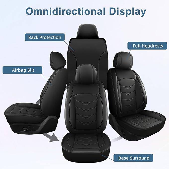 Car Seat Covers Fit for Ford Fusion 2010-2020 Full Set Luxury Leather Seat Cushion Waterproof Automotive Seat Protectors(5 Seat,Black)