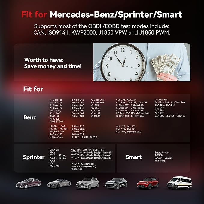 iCarsoft MB V1.0 Diagnostic Tool for Mercedes-Benz/Sprinter/Smart/Maybach 1996-2026 Full System OBD2 Scanner Check Engine Code Reader SAS Oil Reset Battery Test Live Data Lifetime Free Updates CAN FD