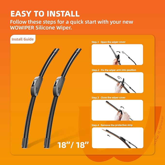 18 inch Silicone Wiper Blades 2 Pack Replacement for Ford Ranger 2011-1999 Commander 10-06/Chevrolet HHR 2011-2006 OEM Quality Silicone Windshield Wiper Blades for My Car(Set of 2) U/J Hook