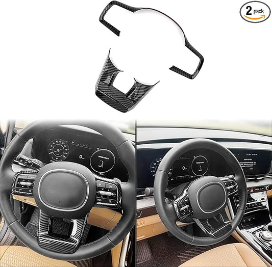 Carbon Fiber Pattern Style Steering Wheel Panel Frame Trim Cover Button Cover Molding Sticker Compatible with Kia Carnival 2022-2025 KA4 Sorento 2021-2025 MQ4 Accessories