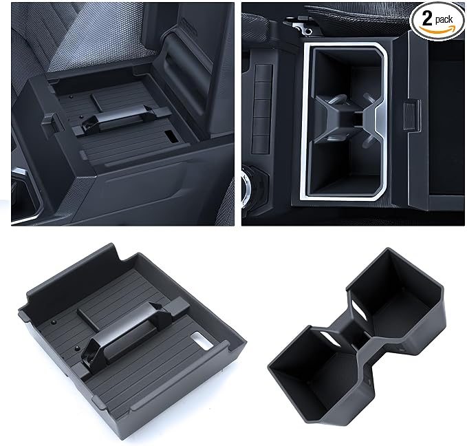 for 2025~2026 Toyota 4runner - 6th Gen 4Runner 2Pcs Center Console Armrest Organizer Tray ABS Materials& Silicone Cup Holder Insert